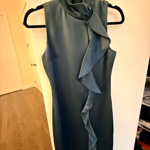 Reiss Teal Sleeveless Ruffle-Front Midi Dress
